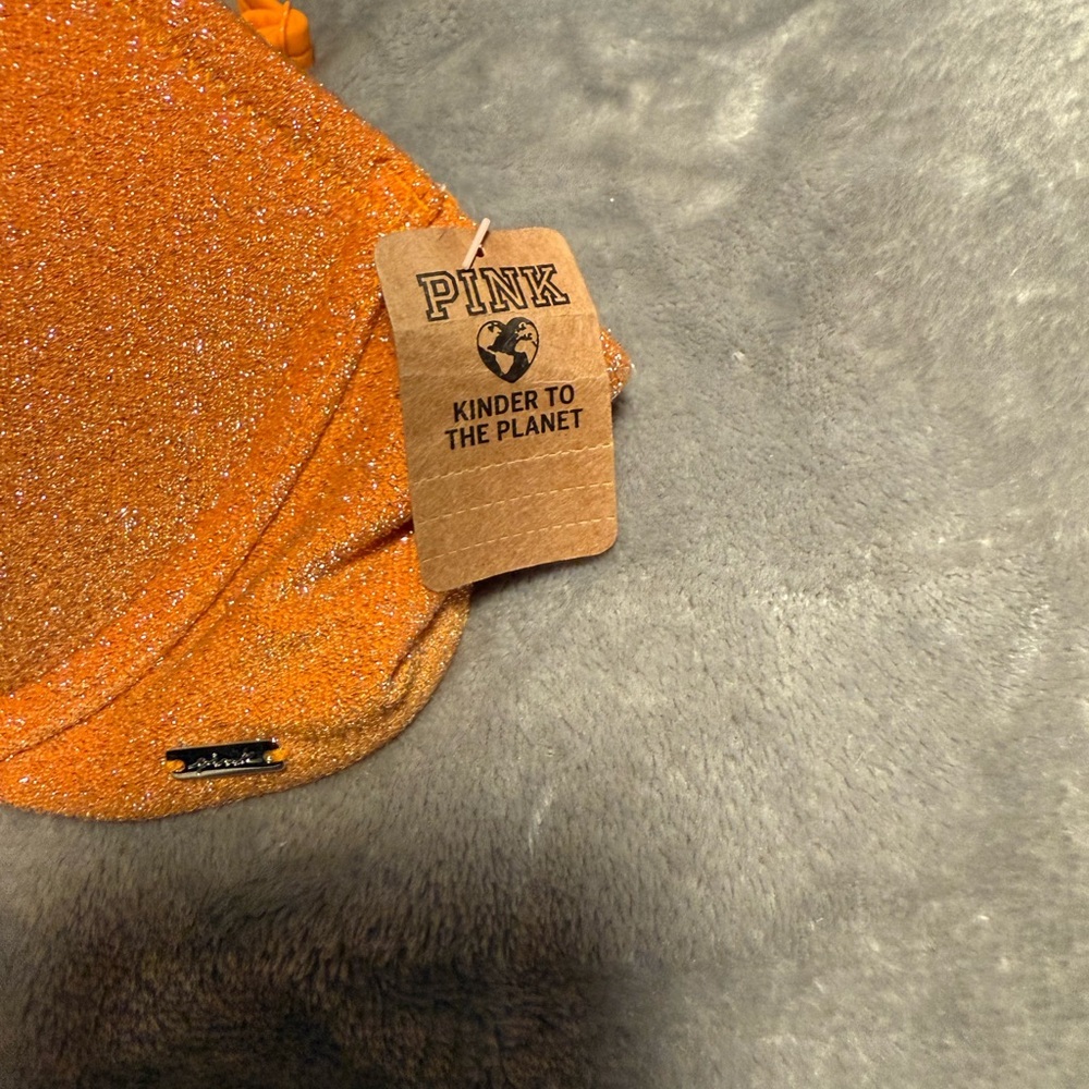 PINK Victoria's Secret Glittering Orange Swim Top Size Large - Picture 6 of 9